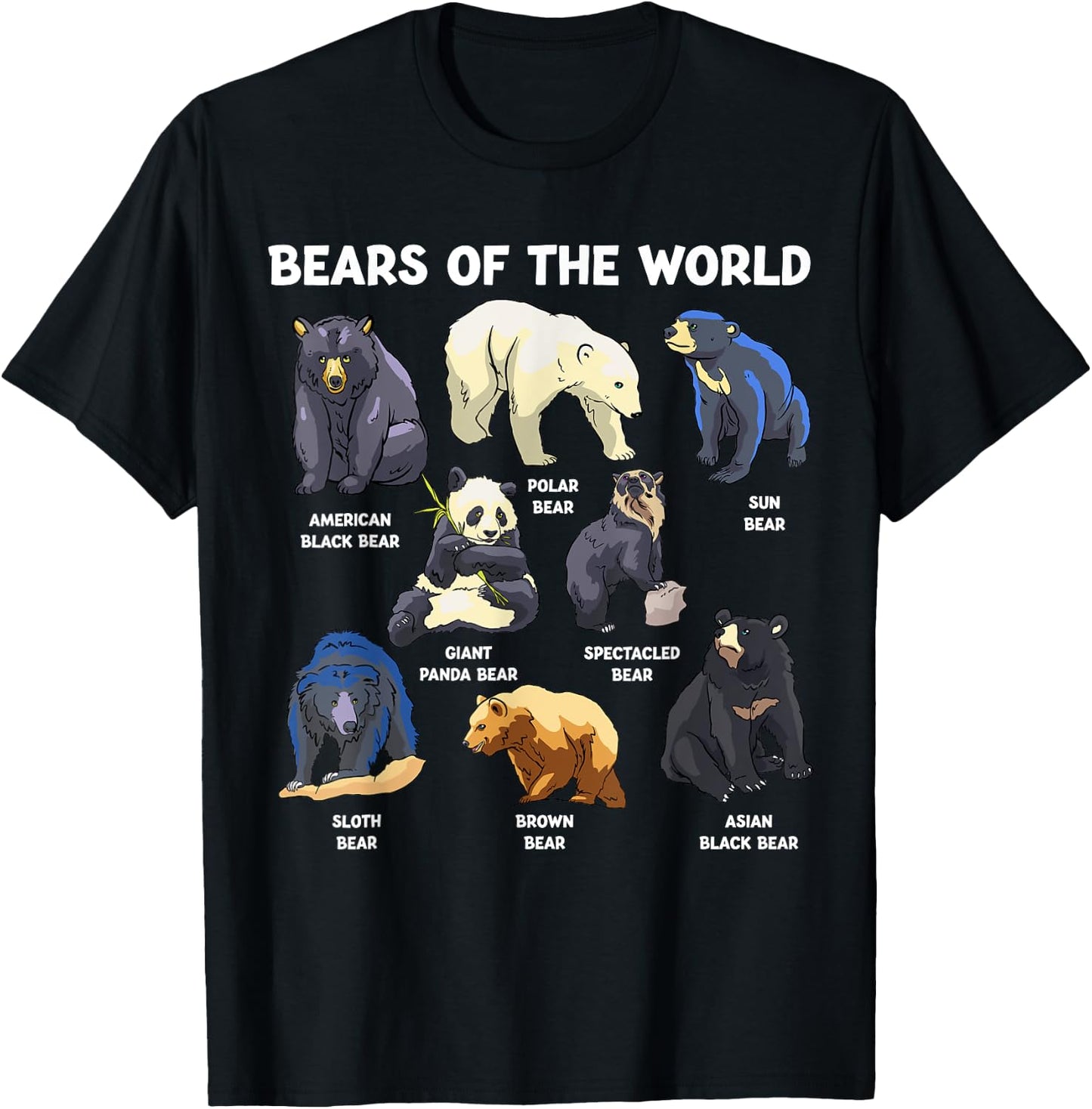 Bears Of The World Kawaii Types Of Bears Wildlife Zoo Bear T-Shirt - T-Shirt | Black