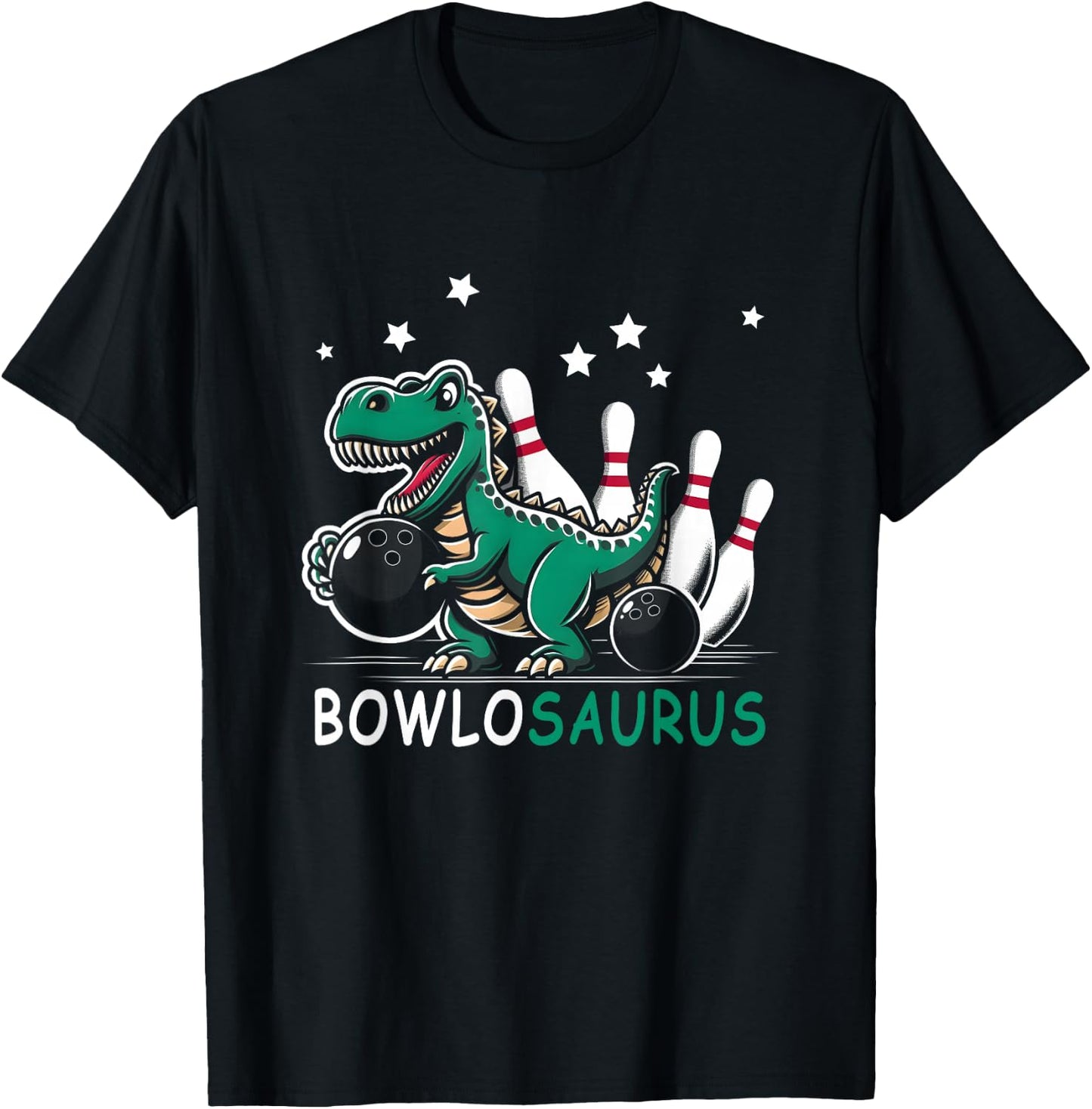 Funny Bowler Bowlosaurus T-Rex Dinosaur Playing Bowling T-Shirt - T-Shirt | Black