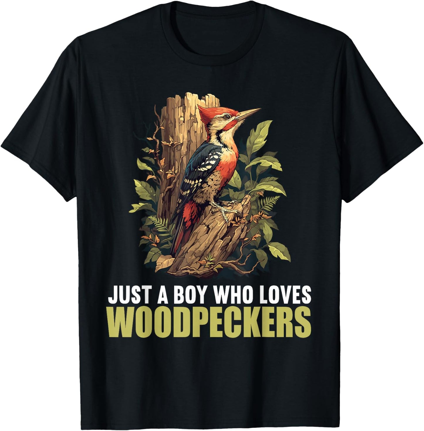 Just a Boy who loves Woodpeckers. Woodpeckers Woodpecker T-Shirt - T-Shirt | Black