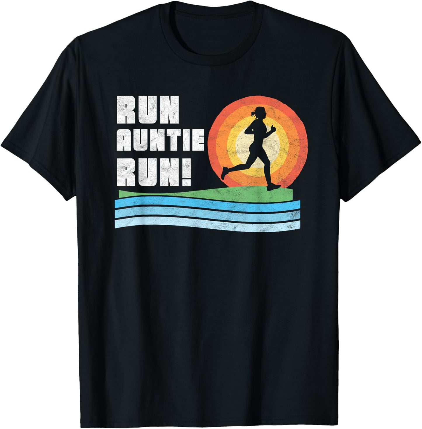 Run Auntie Run! Retro Style Vintage Race Cheering T-Shirt - T-Shirt | Black