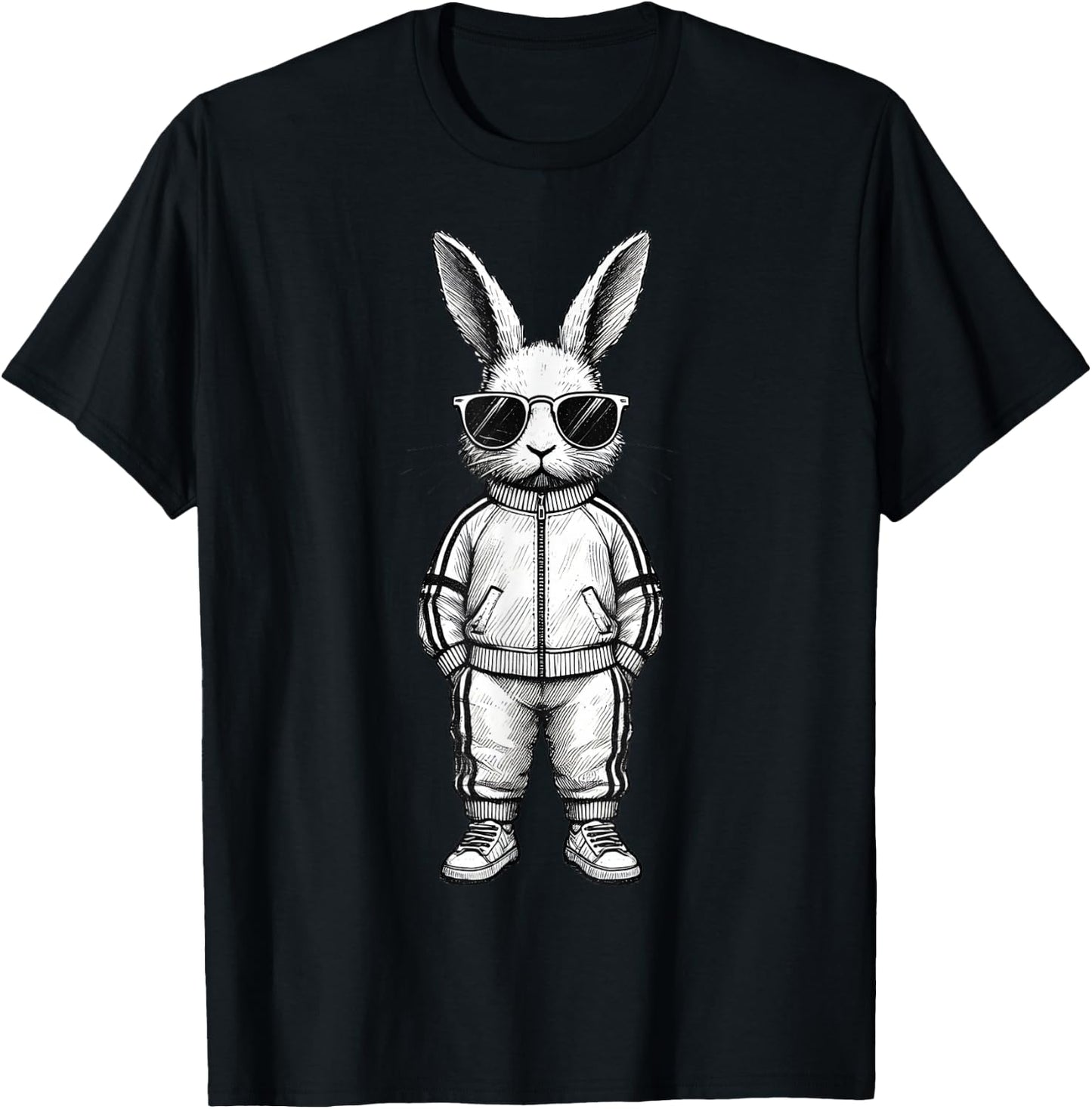 Bunny Face With Sunglasses Easter Day for Boys Men Kids T-Shirt - T-Shirt | Black