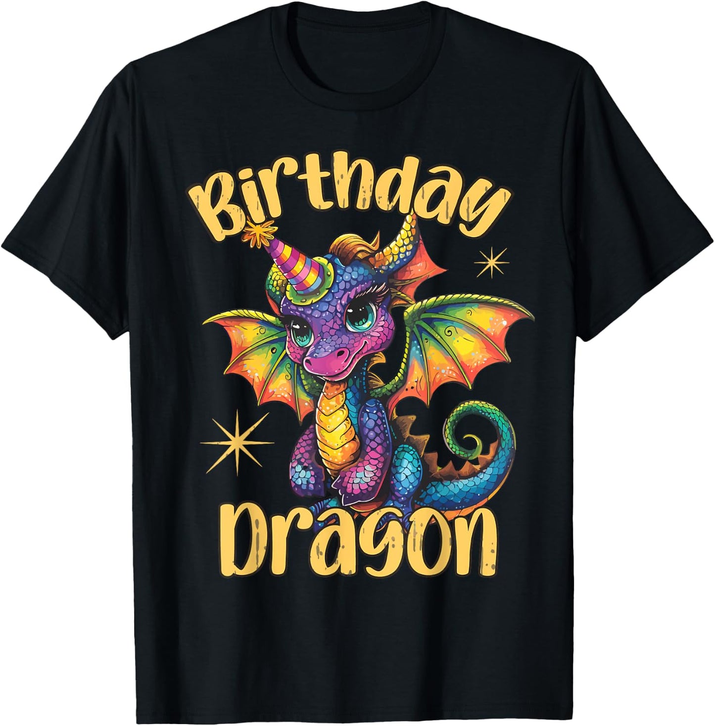 Birthday Dragon Lover Colorful Cute Dragons Party Themed T-Shirt - T-Shirt | Black