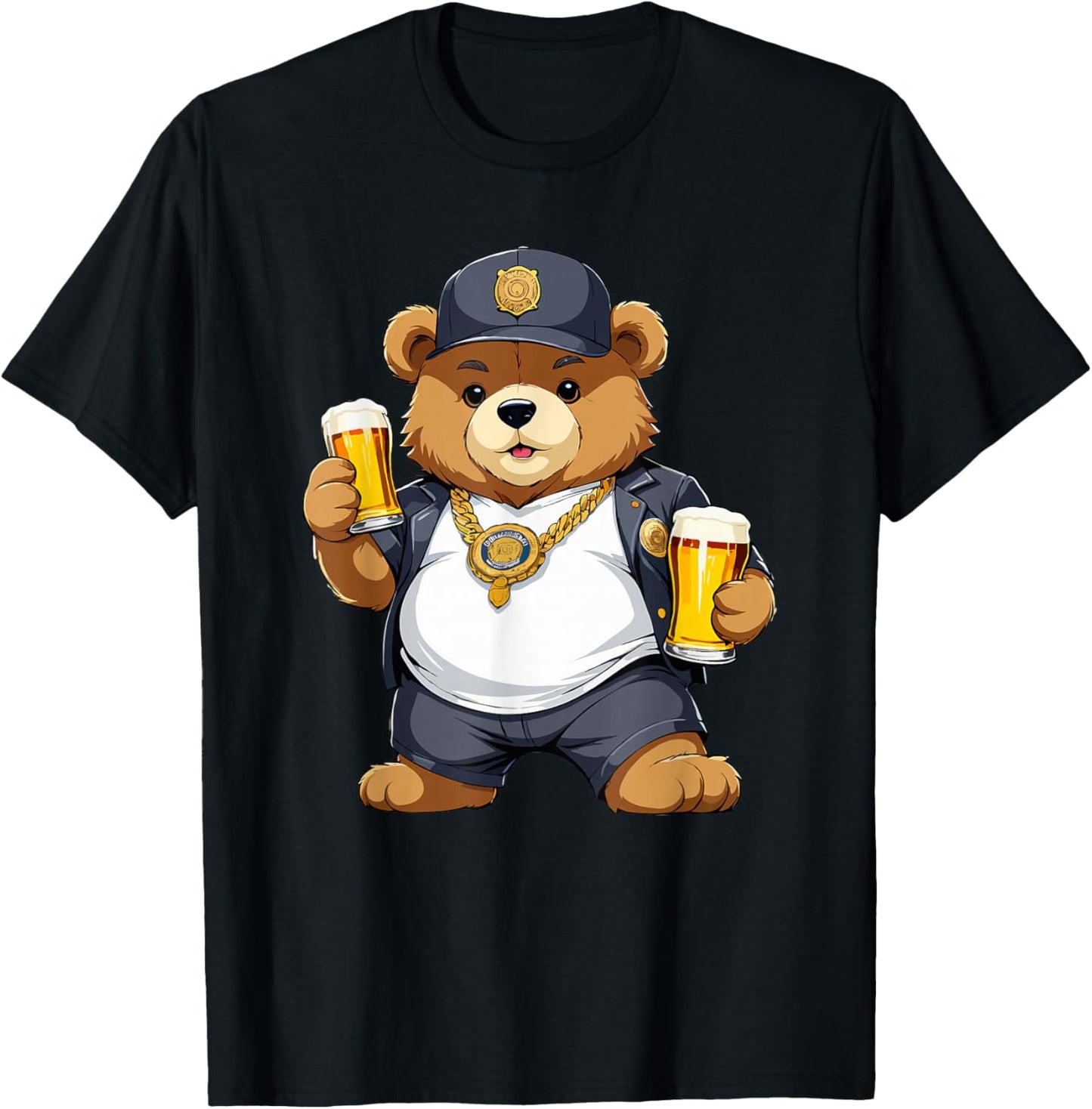 Big Fat Teddy Bear Gangster in Hip Hop Street Clothes T-Shirt - T-Shirt | Black