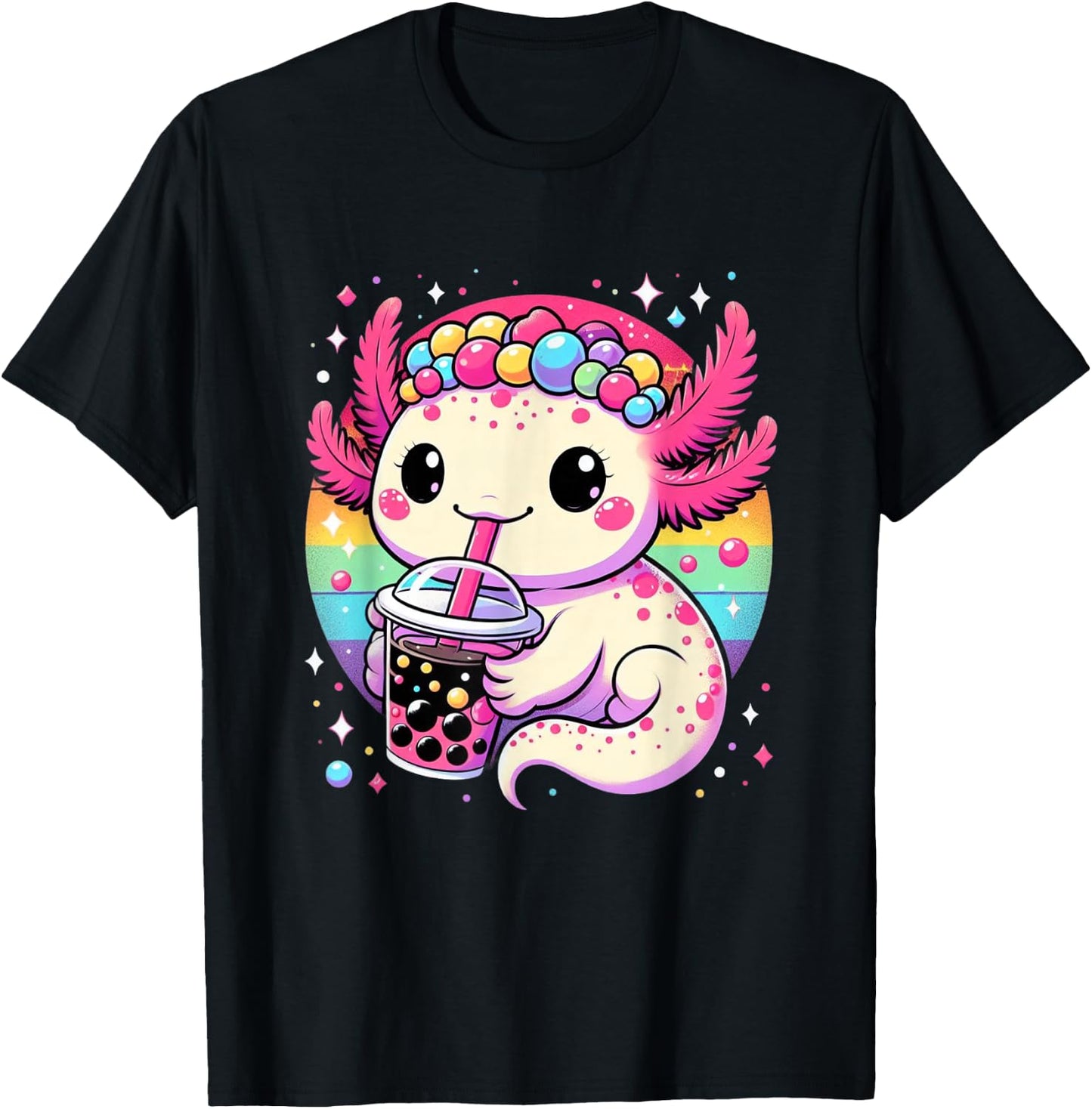 Axolotl Boba Tea Kawaii Neko Japanese Bubble Tea for Girls T-Shirt - T-Shirt | Black