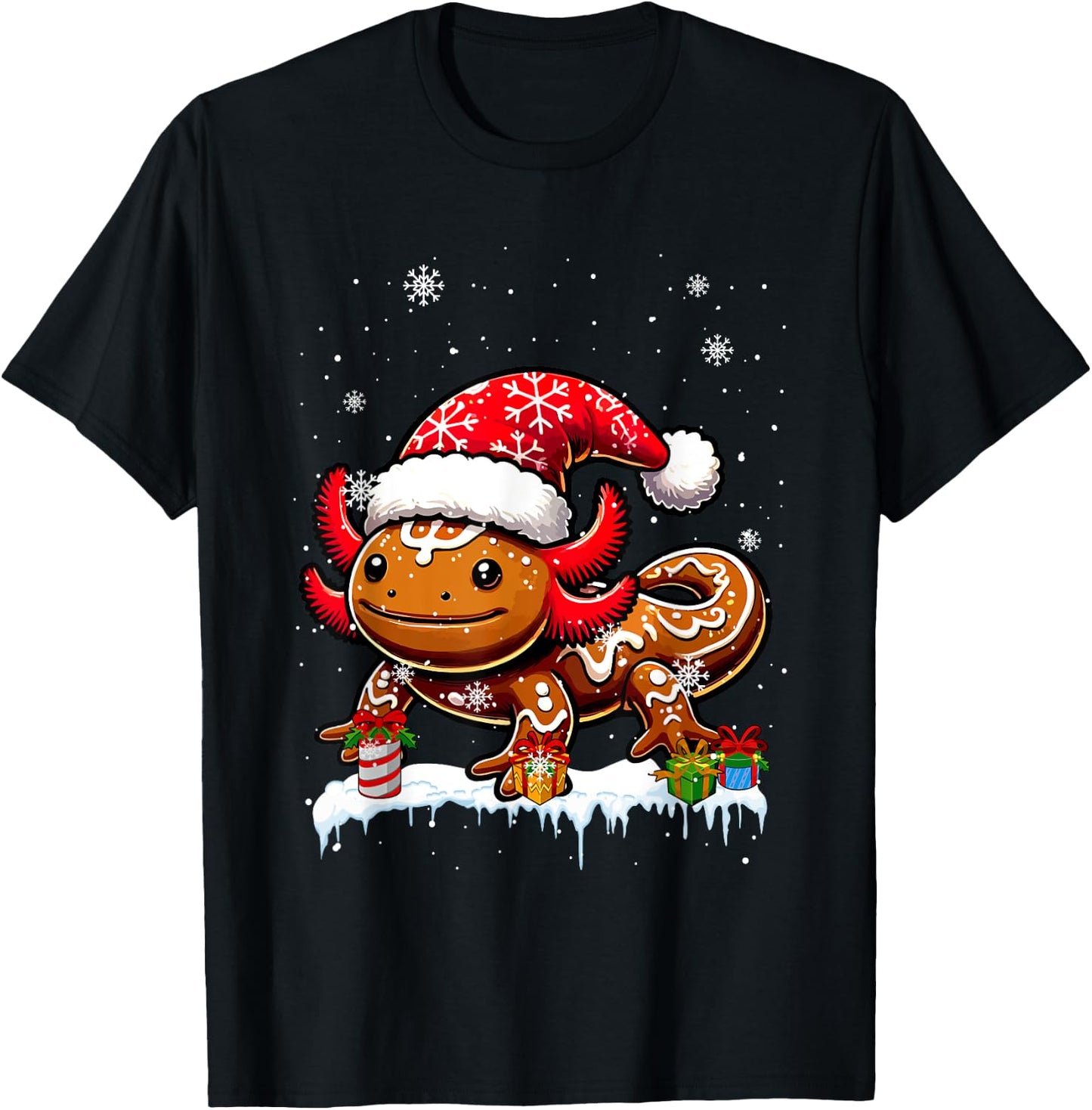 Santa Gingerbread Axolotl Christmas Baking Baker Family Kids T-Shirt - T-Shirt | Black