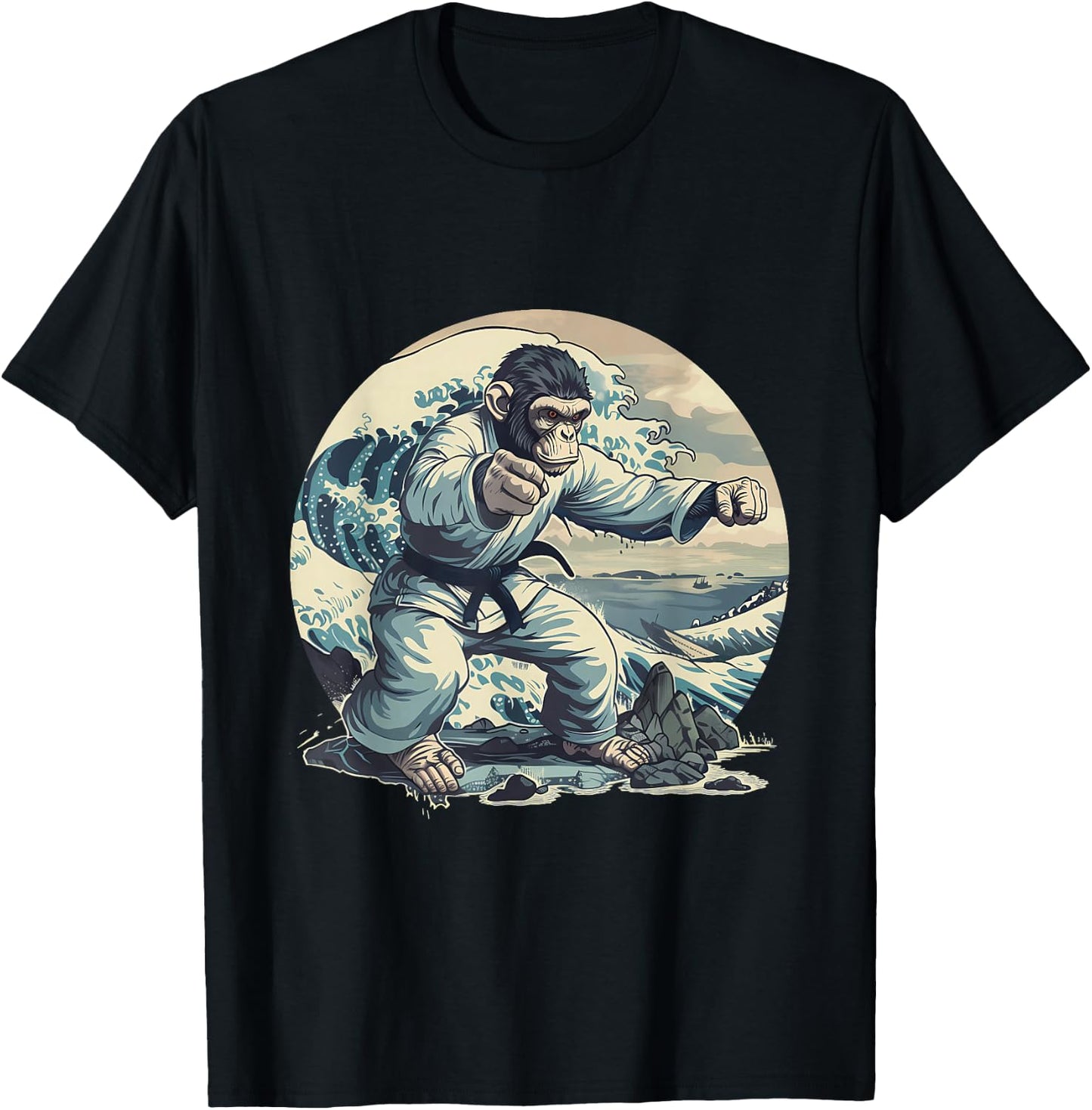Judo Monkey Waves Kung Fu Judo Monkey Lover Taekwondo T-Shirt - T-Shirt | Black
