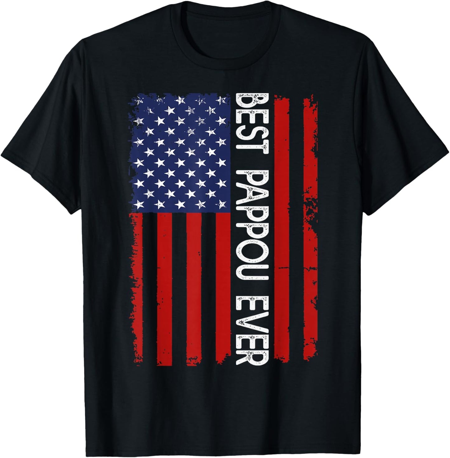 Best Pappou Ever Vintage American Flag Fathers Day T-Shirt - T-Shirt | Black