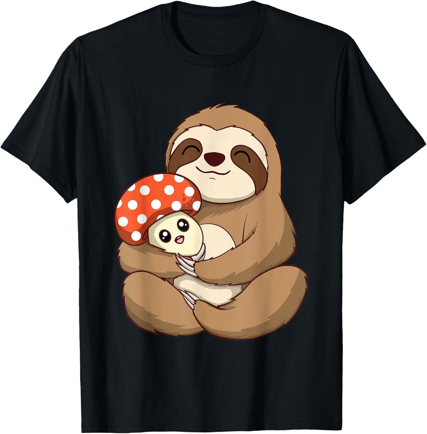Hugging Sloth And Mushroom - Zookeeper Wildlife Animal Lover T-Shirt - T-Shirt | Black