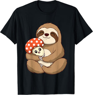 Hugging Sloth And Mushroom - Zookeeper Wildlife Animal Lover T-Shirt - T-Shirt | Black