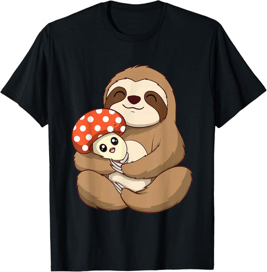 Hugging Sloth And Mushroom - Zookeeper Wildlife Animal Lover T-Shirt - T-Shirt | Black