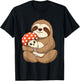 Hugging Sloth And Mushroom - Zookeeper Wildlife Animal Lover T-Shirt - T-Shirt | Black