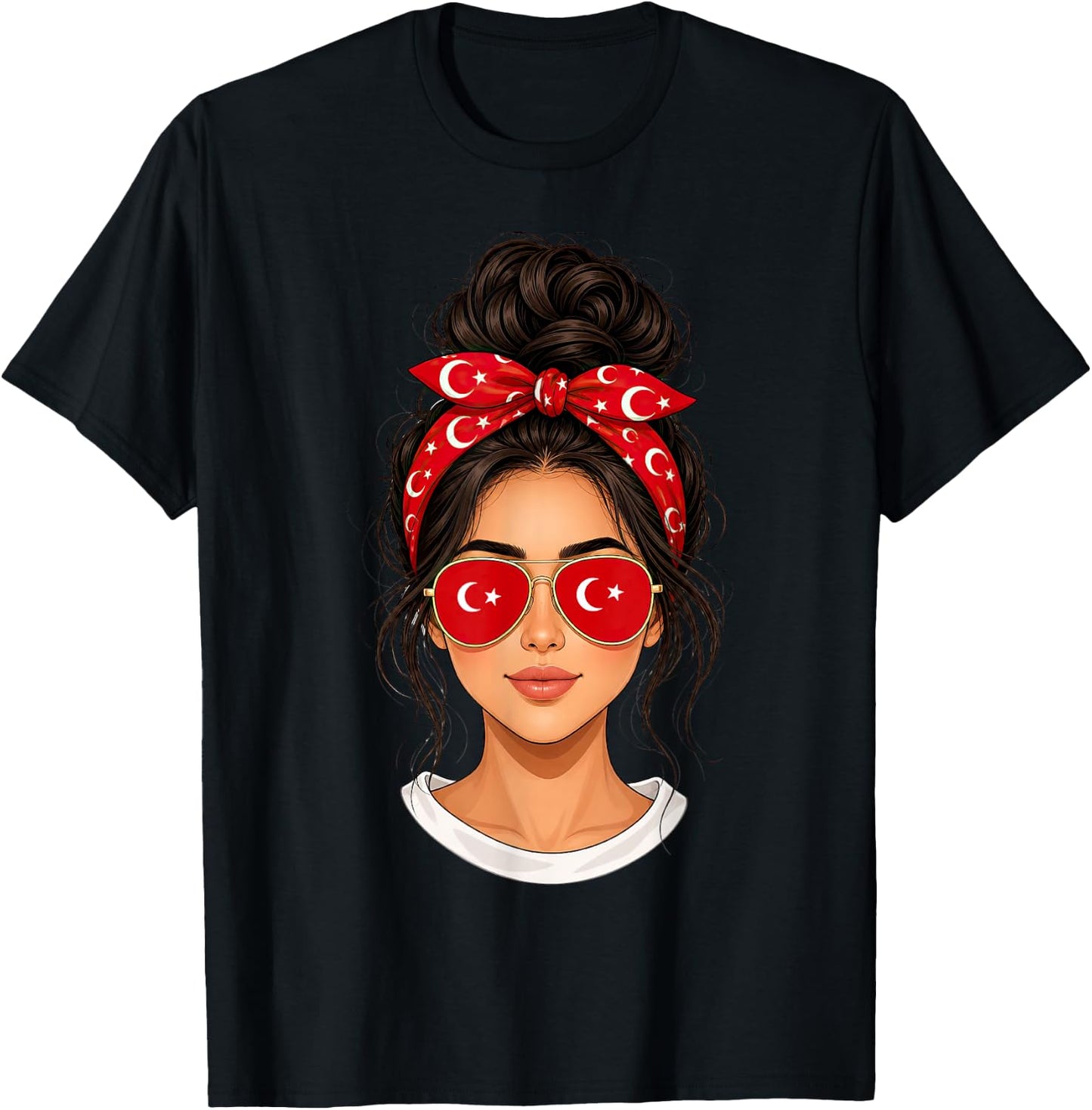 Messy Bun Türkisches Mädchen Türkei Flagge Bandana Sonnenbrille T-Shirt - T-Shirt | Black