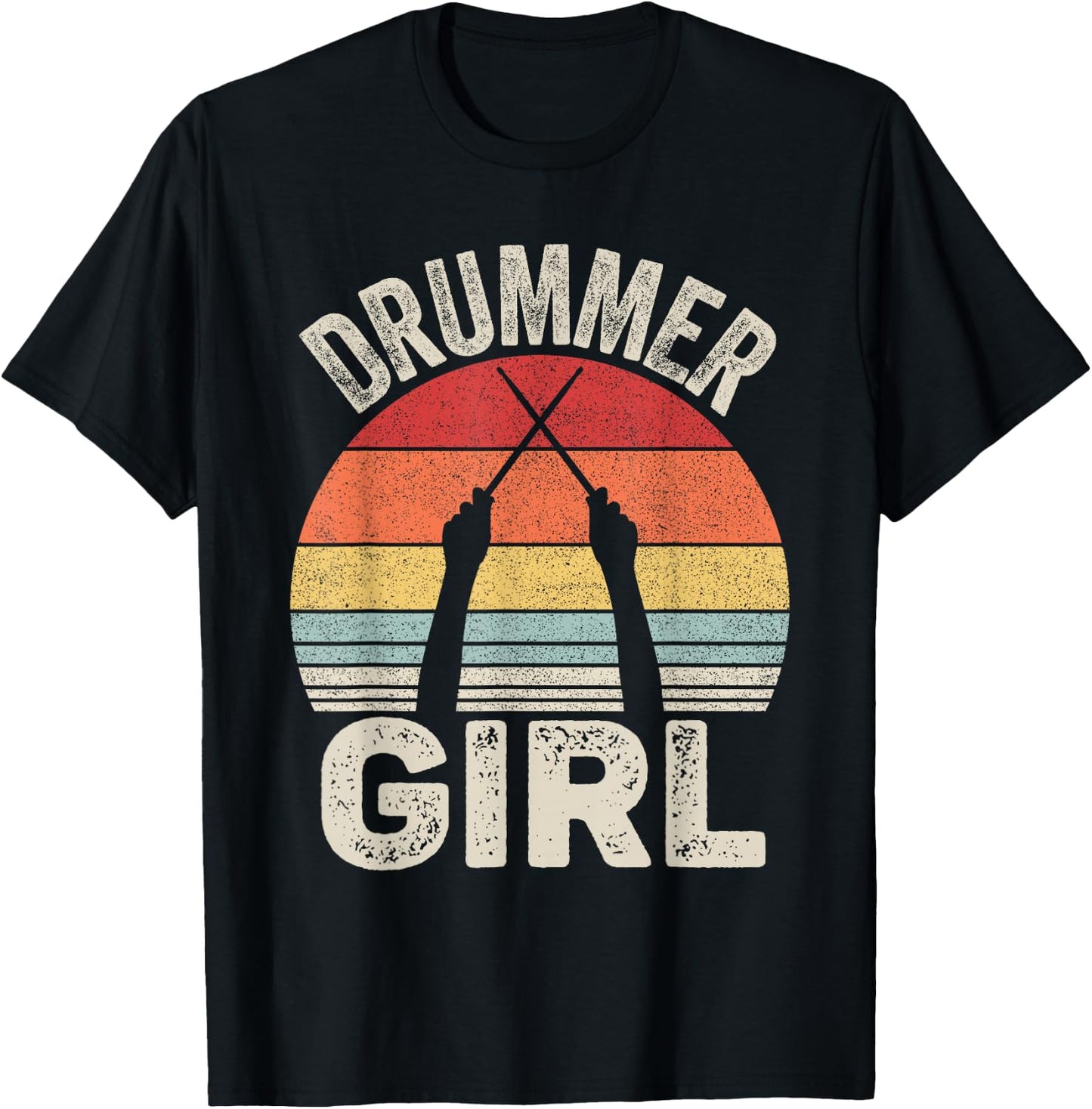 Vintage Retro Drummer Girl T-Shirt - T-Shirt | Black