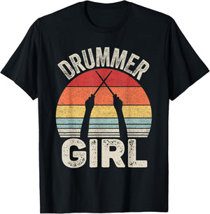 Vintage Retro Drummer Girl T-Shirt - T-Shirt | Black