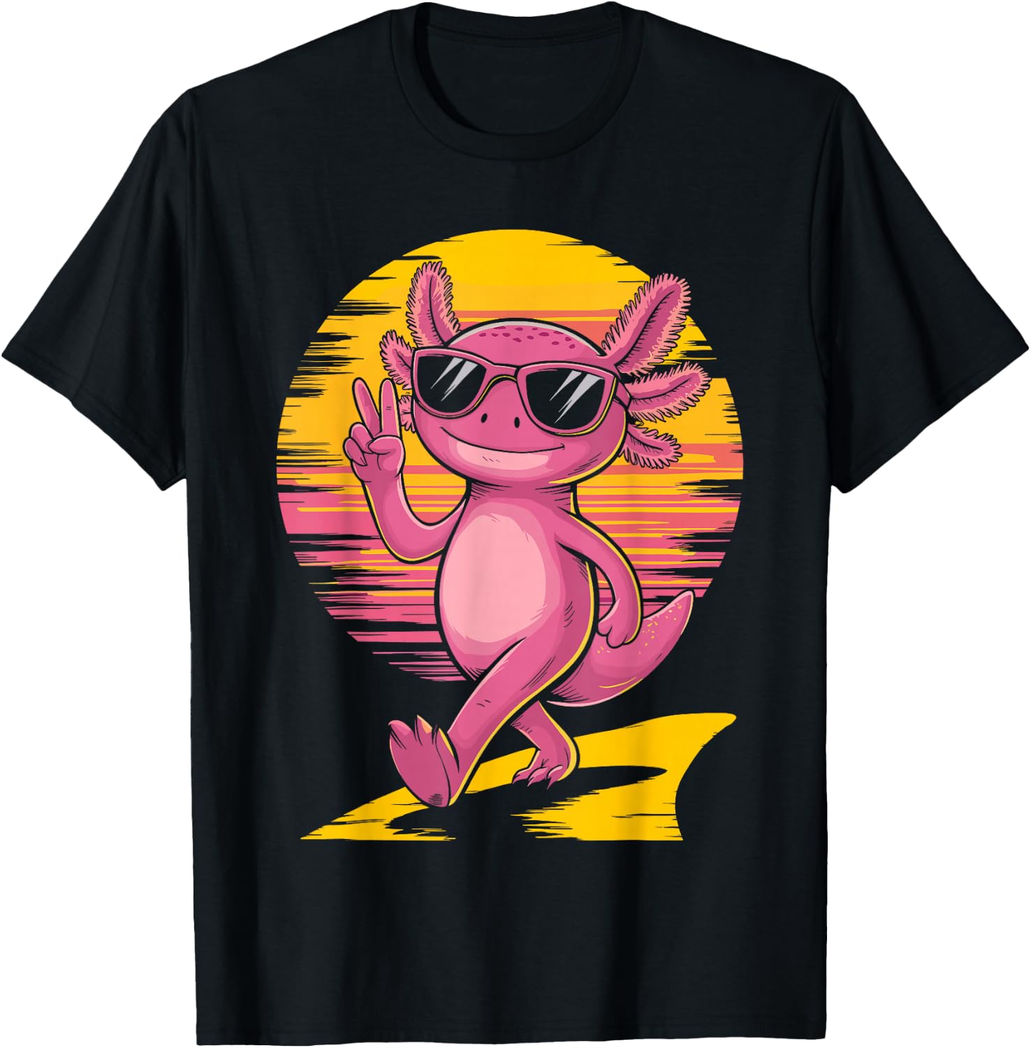 Retro Sunset Cool Axolotl With Sunglasses Peace Sign T-Shirt - T-Shirt | Black