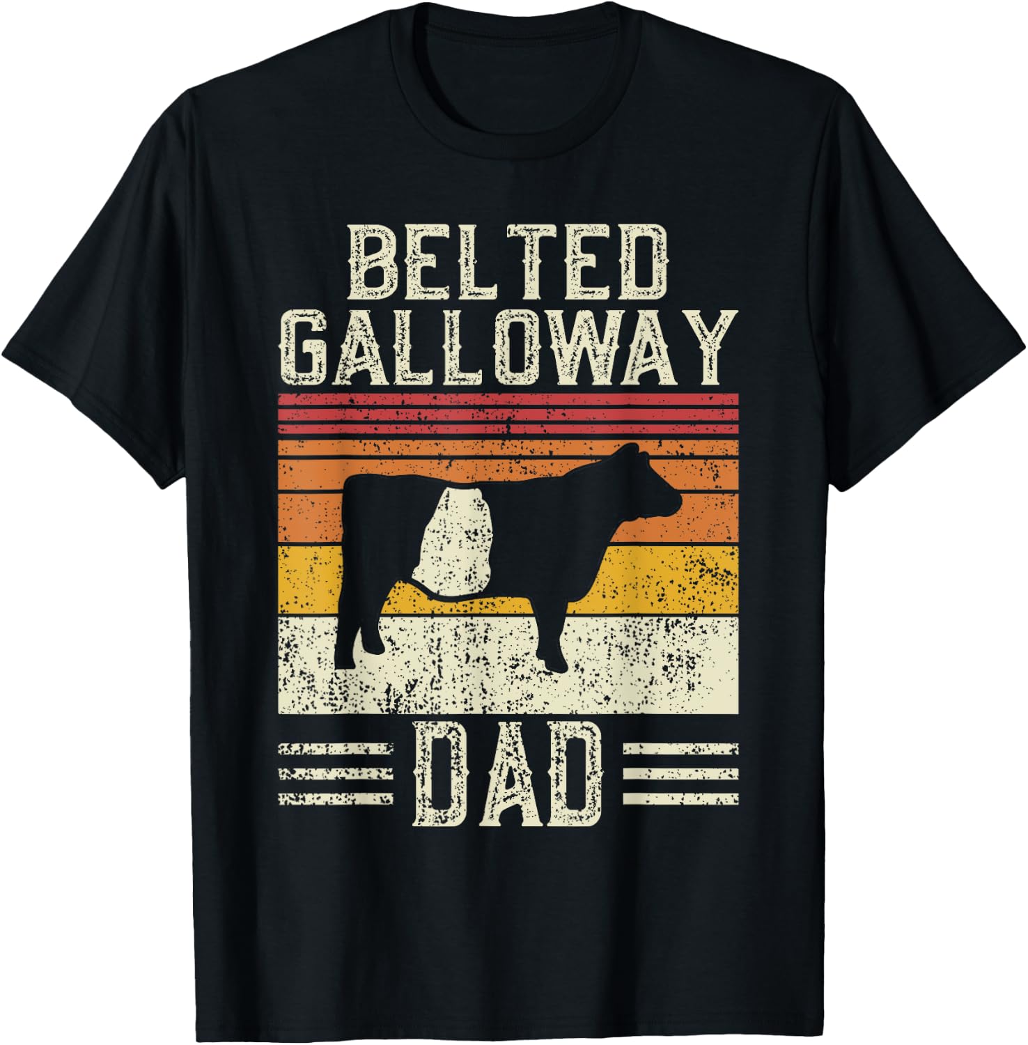 Best Cow Dad Men - Vintage Cattle Belted Galloway T-Shirt - T-Shirt | Black
