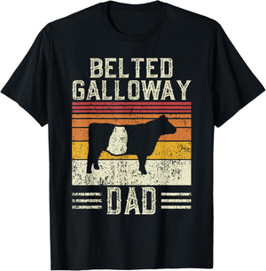 Best Cow Dad Men - Vintage Cattle Belted Galloway T-Shirt - T-Shirt | Black