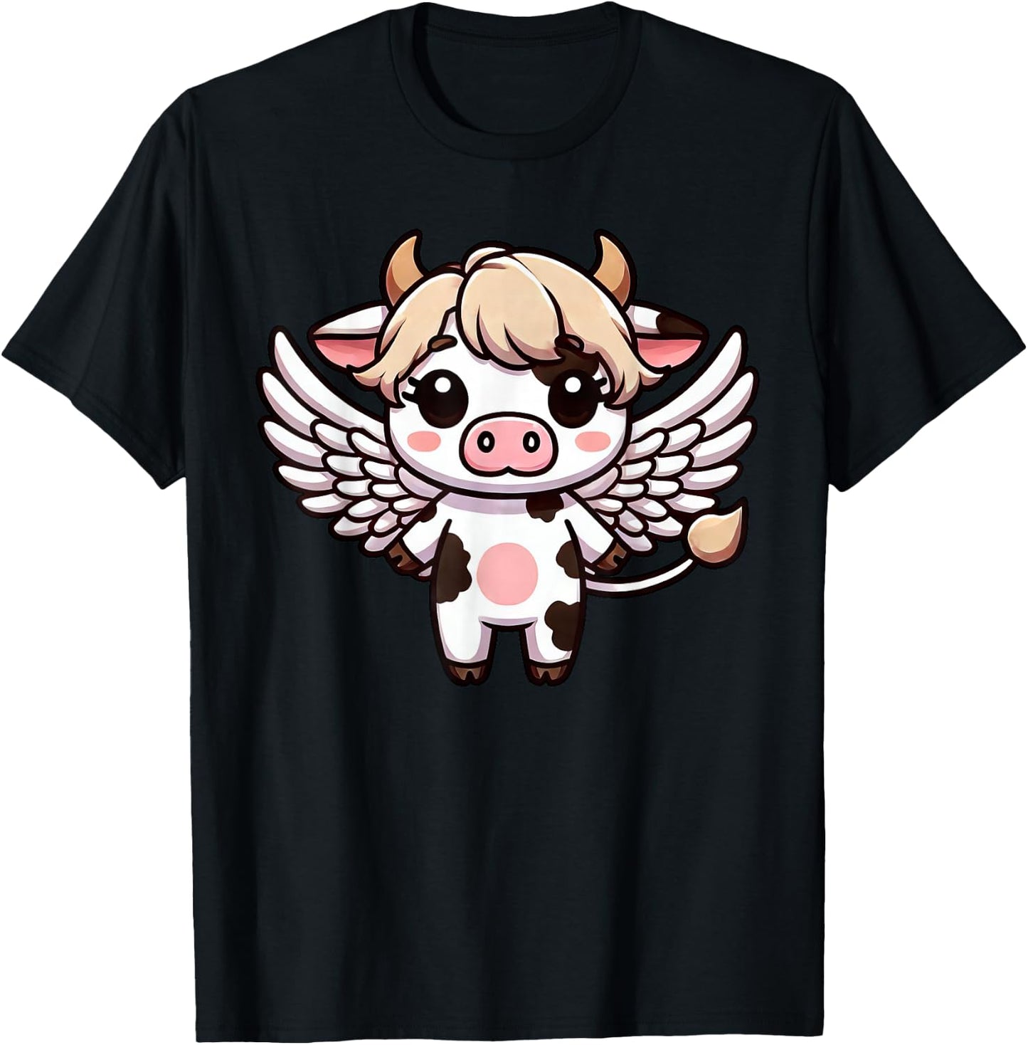 Cute Kawaii Angel Cow with Wings T-Shirt - T-Shirt | Black