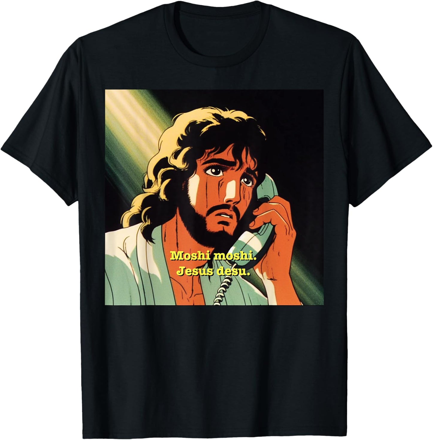 Funny Jesus Meme - Christian Anime Moshi Moshi T-Shirt - T-Shirt | Black