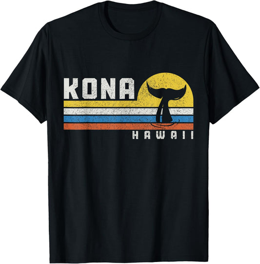 Kona Hawaii Vintage Hawaiian Islands Whale Watching T-Shirt - T-Shirt | Black