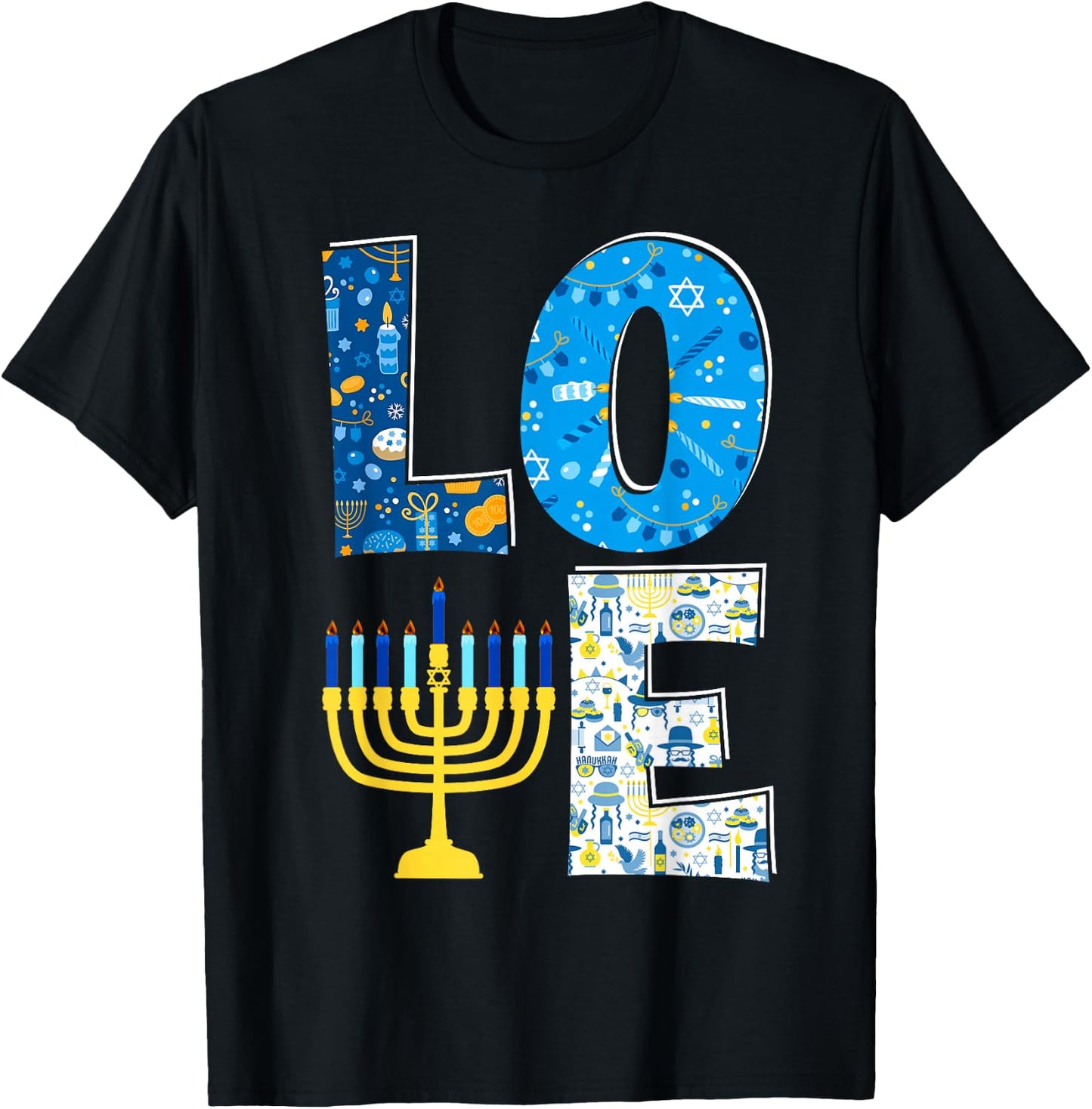 Love Cute Hanukkah Decoration Menorah Pajama Matching Family T-Shirt - T-Shirt | Black