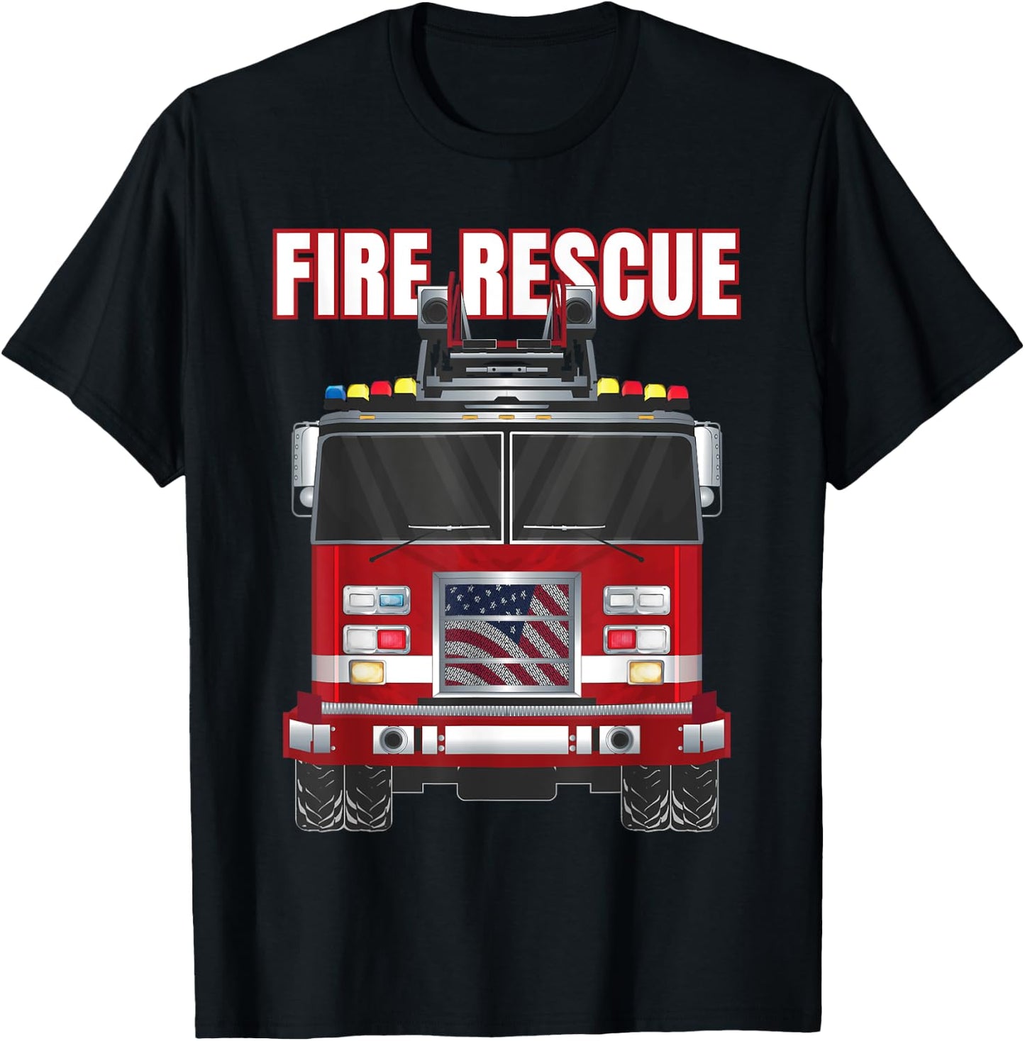 American Fire Rescue Firefighter Department Truck Fireman T-Shirt - T-Shirt | Black
