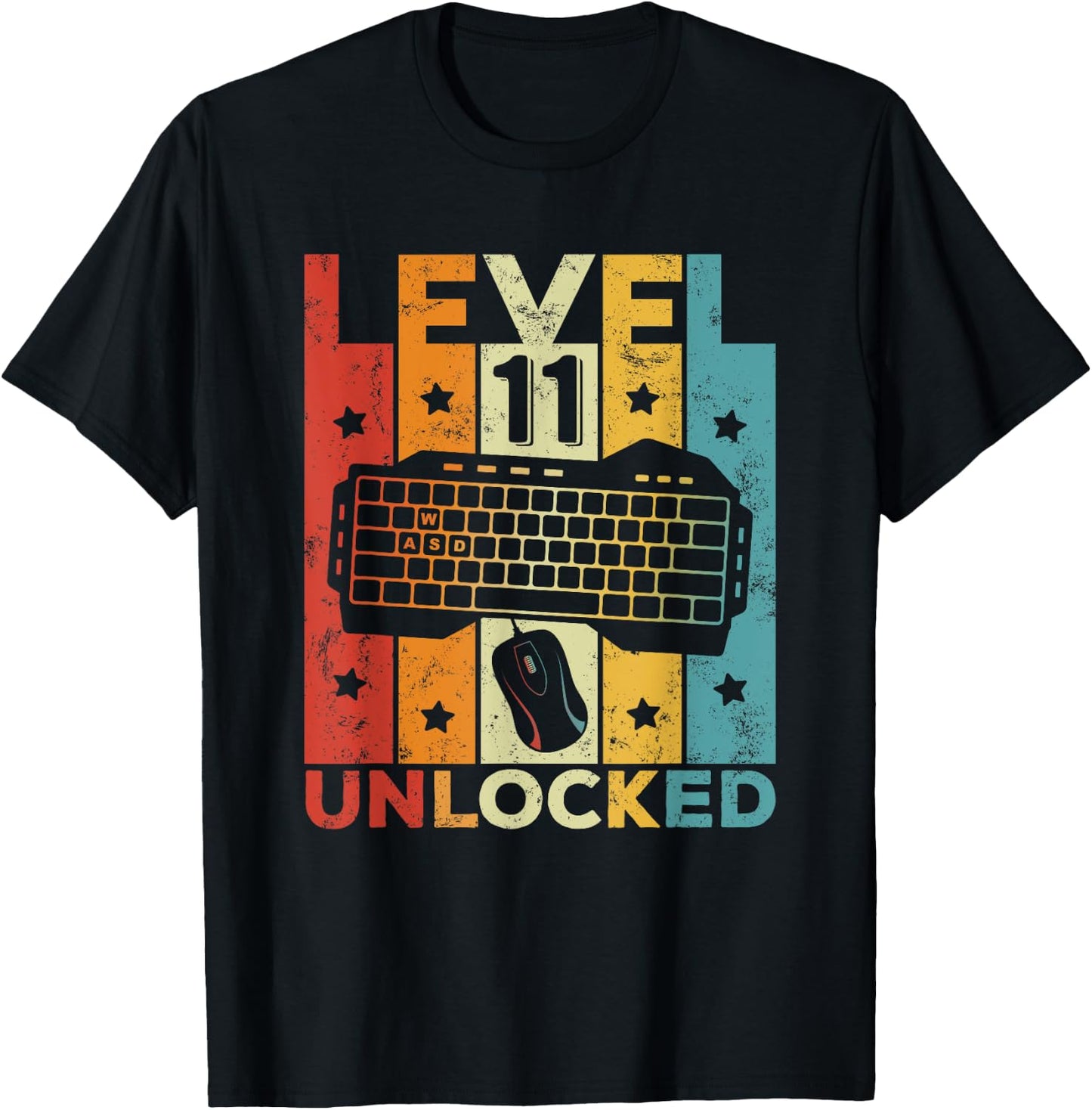 Level 11 Unlocked Gaming Keyboard 11 Birthday Boy Girl Gamer T-Shirt - T-Shirt | Black