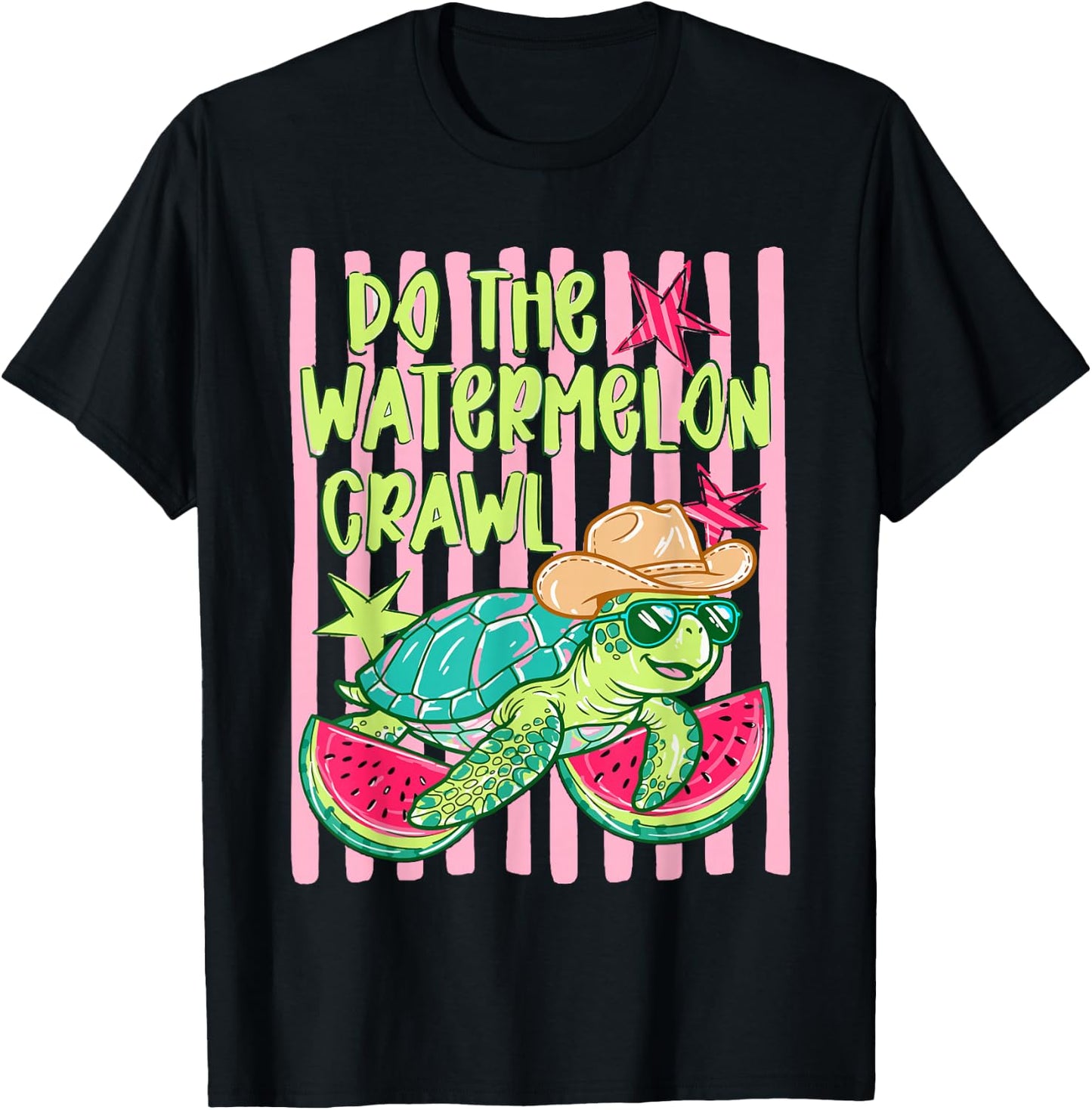 Striped Turtle Summer Fruit Vacation Do The Watermelon Crawl T-Shirt - T-Shirt | Black