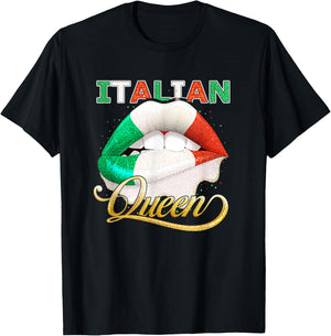 Italian Flag Lips Shirt Women Girls Italy Italian Queen T-Shirt - T-Shirt | Black