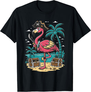 Flamingo Pirate T-Shirt - T-Shirt | Black