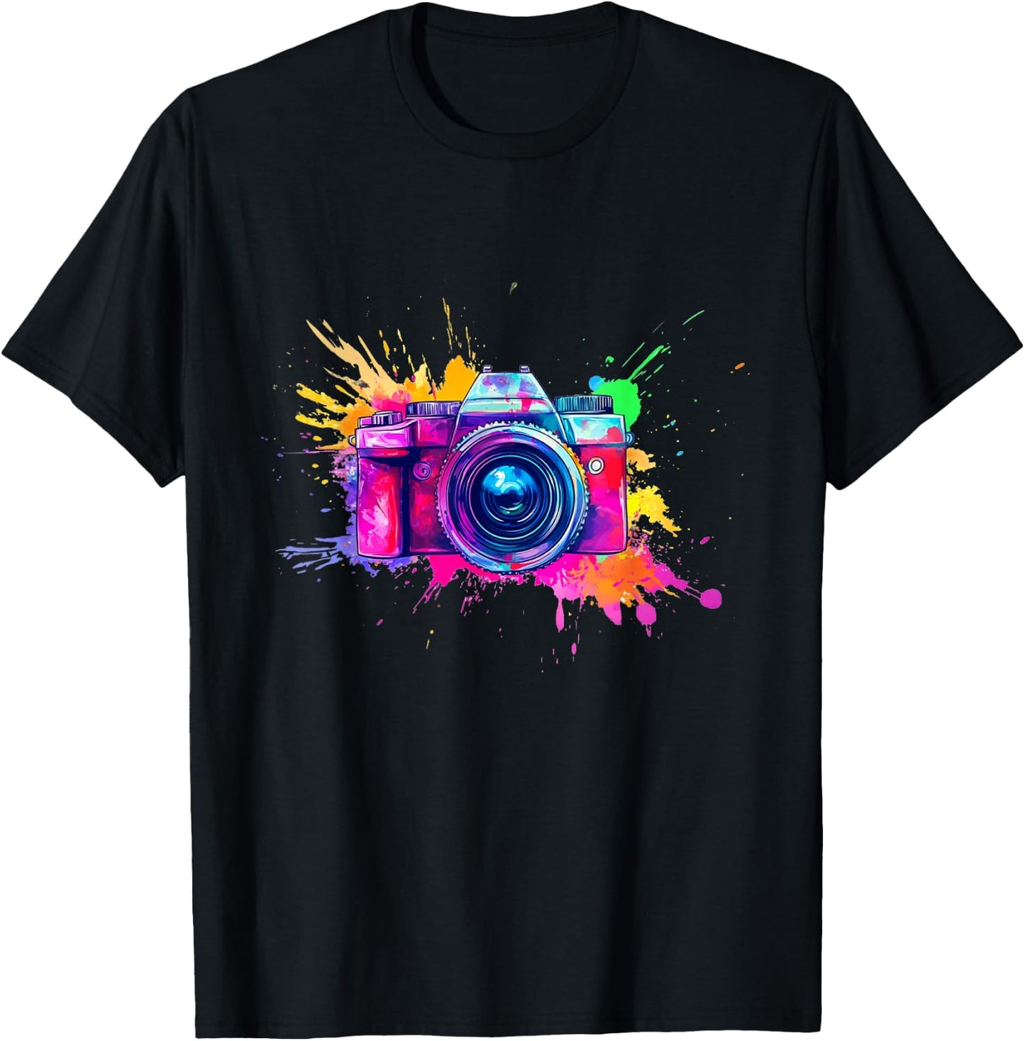 Artistic touch with camera and bright colors , Black, S T-Shirt - T-Shirt | Black