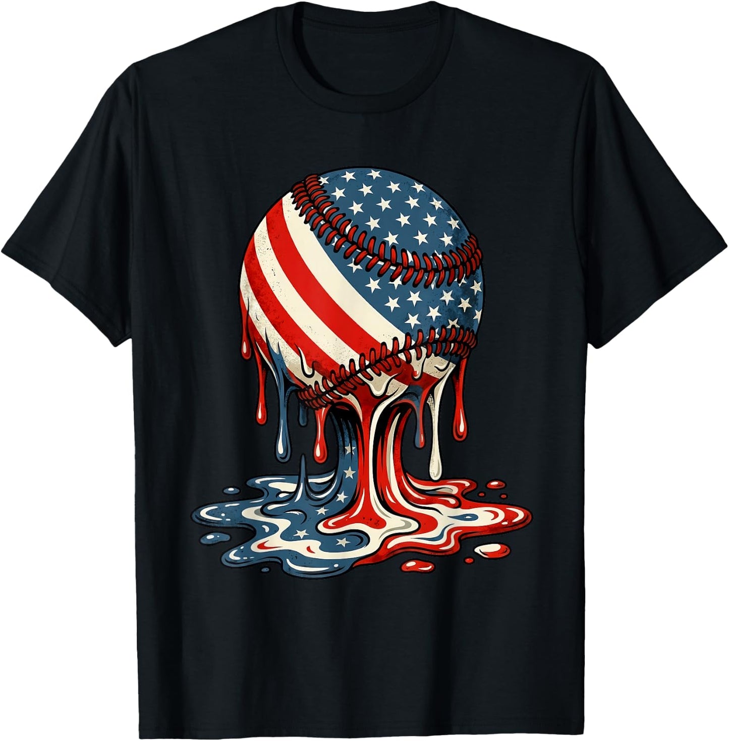 4th of July Baseball Drip Patriotic American Boys Kids Youth T-Shirt - T-Shirt | Black
