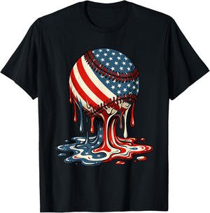 4th of July Baseball Drip Patriotic American Boys Kids Youth T-Shirt - T-Shirt | Black