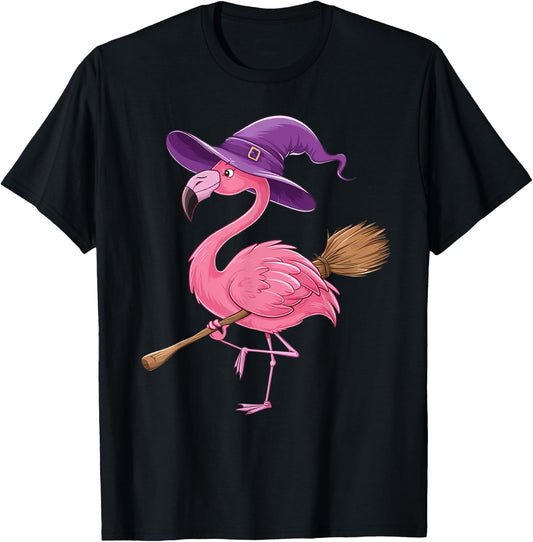 Halloween Flamingo Witch Hats Scary Costumes Men Women Kids T-Shirt - T-Shirt | Black