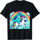 Dino-Ride Fantasy: Pride Dinosaur on Unicorn Rainbow LGBTQ T-Shirt - T-Shirt | Black