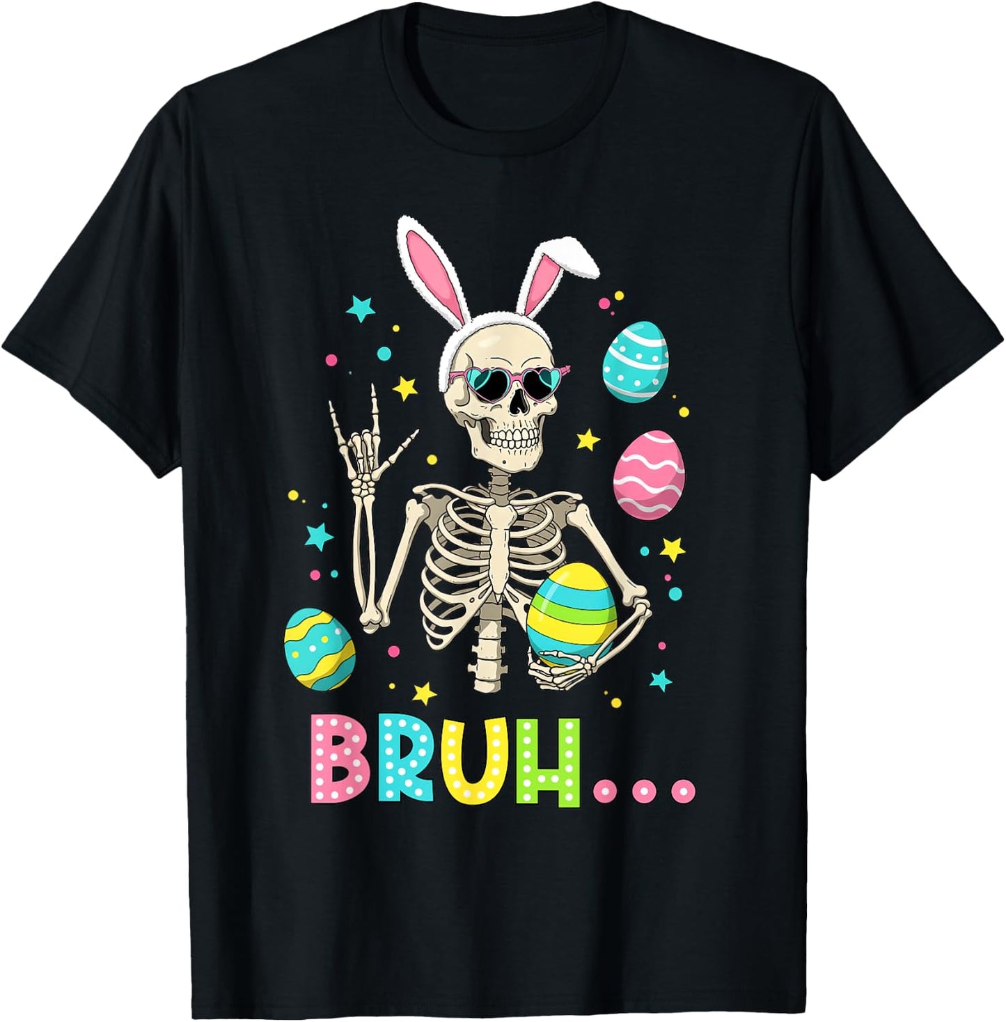 Easter Skeleton Bunny Rock Hand Rocker Men Teens Kids Boys T-Shirt - T-Shirt | Black