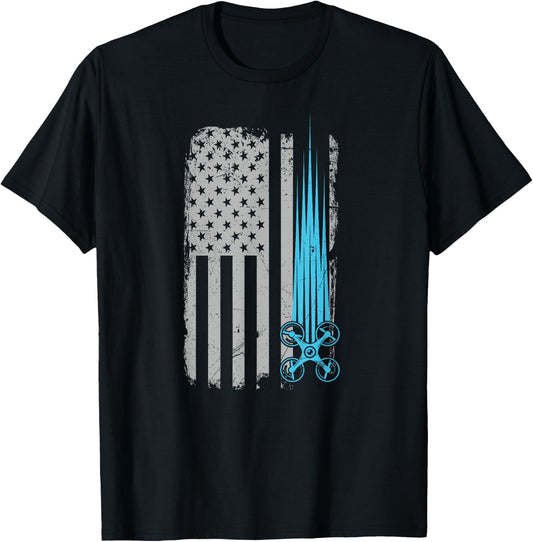Drone Racing Distressed USA American Flag Quadcopter Pilot T-Shirt - T-Shirt | Black