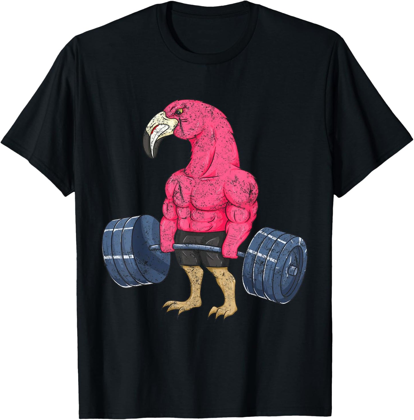 Vintage Flamingo Weightlifting Bodybuilder Muscle Fitness T-Shirt - T-Shirt | Black