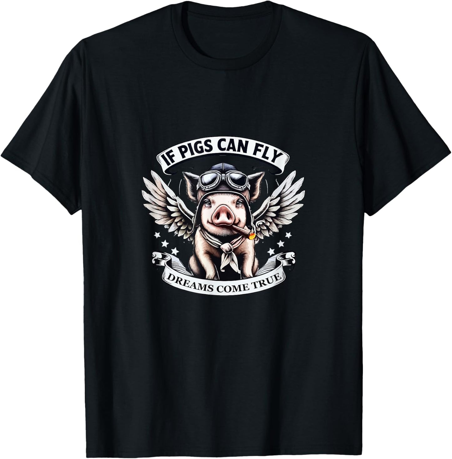 Comic Pig With Wings T-Shirt - T-Shirt | Black