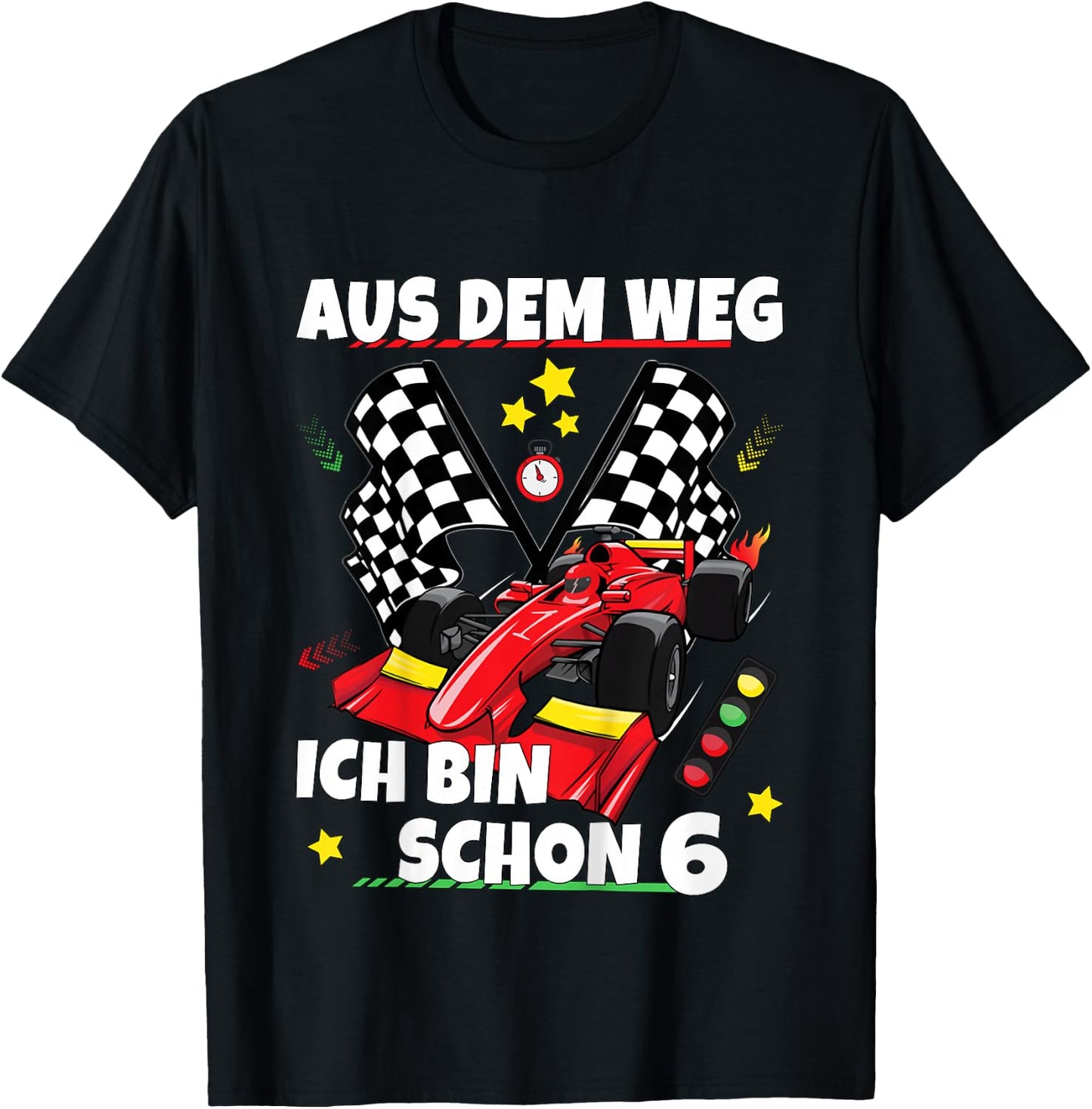 Children's 6th Birthday Boy Girl Racing Car Racing Motorsport T-Shirt - T-Shirt | Black