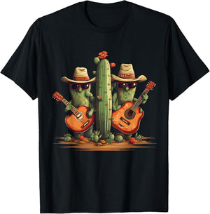 Cinco De Mayo Mexican Sombrero Mariachi Cactus Costume , Black, S T-Shirt - T-Shirt | Black