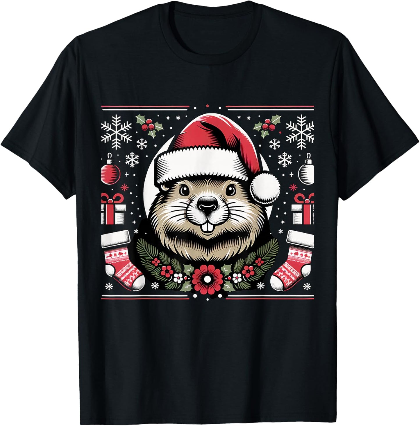 Ugly Christmas Groundhog T-Shirt - T-Shirt | Black