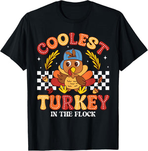 Coolest Turkey In The Flock Thanksgiving Boys Kids Toddlers T-Shirt - T-Shirt | Black