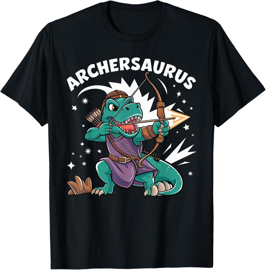 Dinosaur Archery Lover Archersaurus Funny Archery Kids Boys T-Shirt - T-Shirt | Black