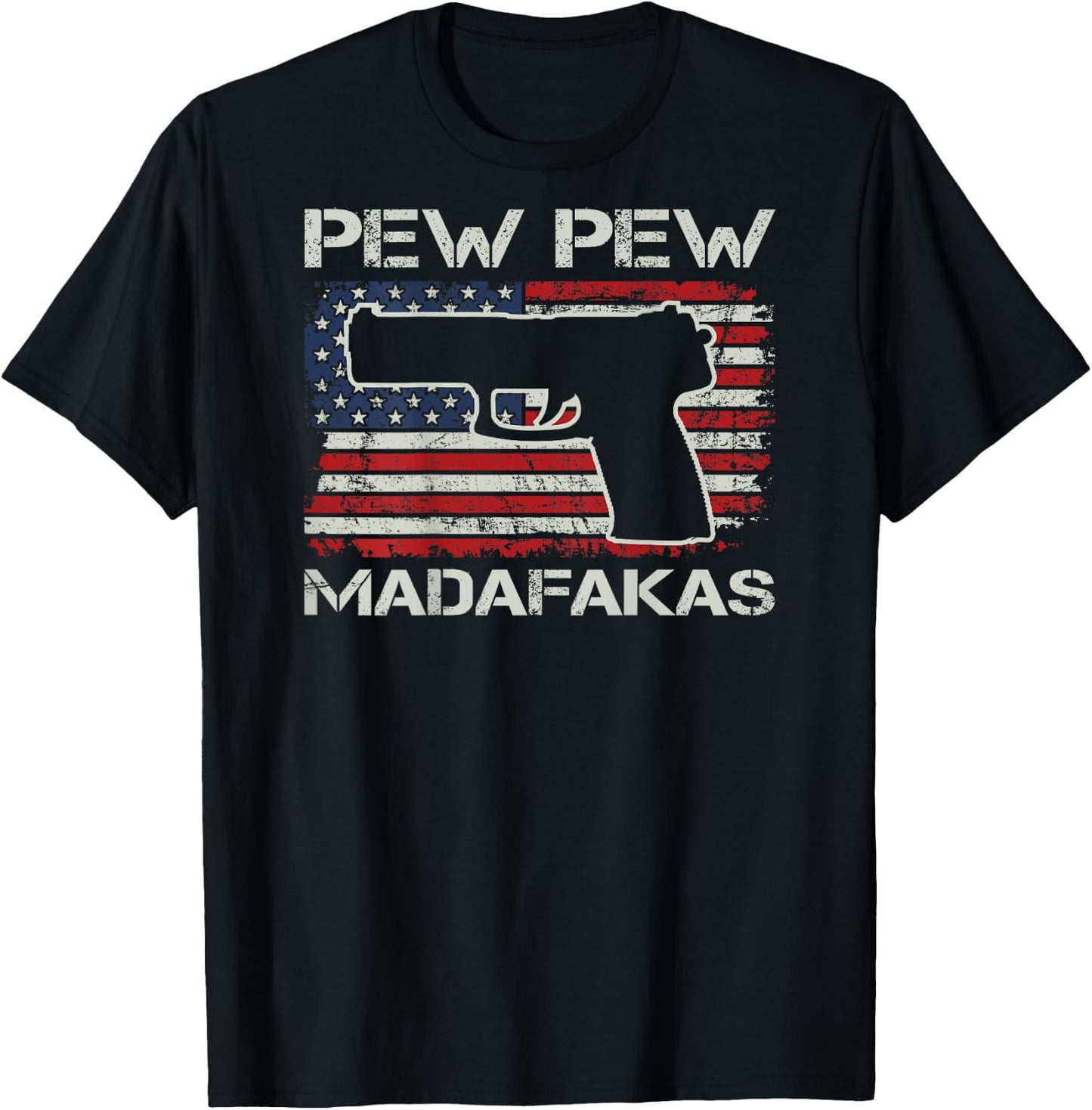 Pew Pew Madafakas - 9mm .45 Pistol USA Flag Pro Gun (BACK) Women Men T-Shirt - T-Shirt | Black