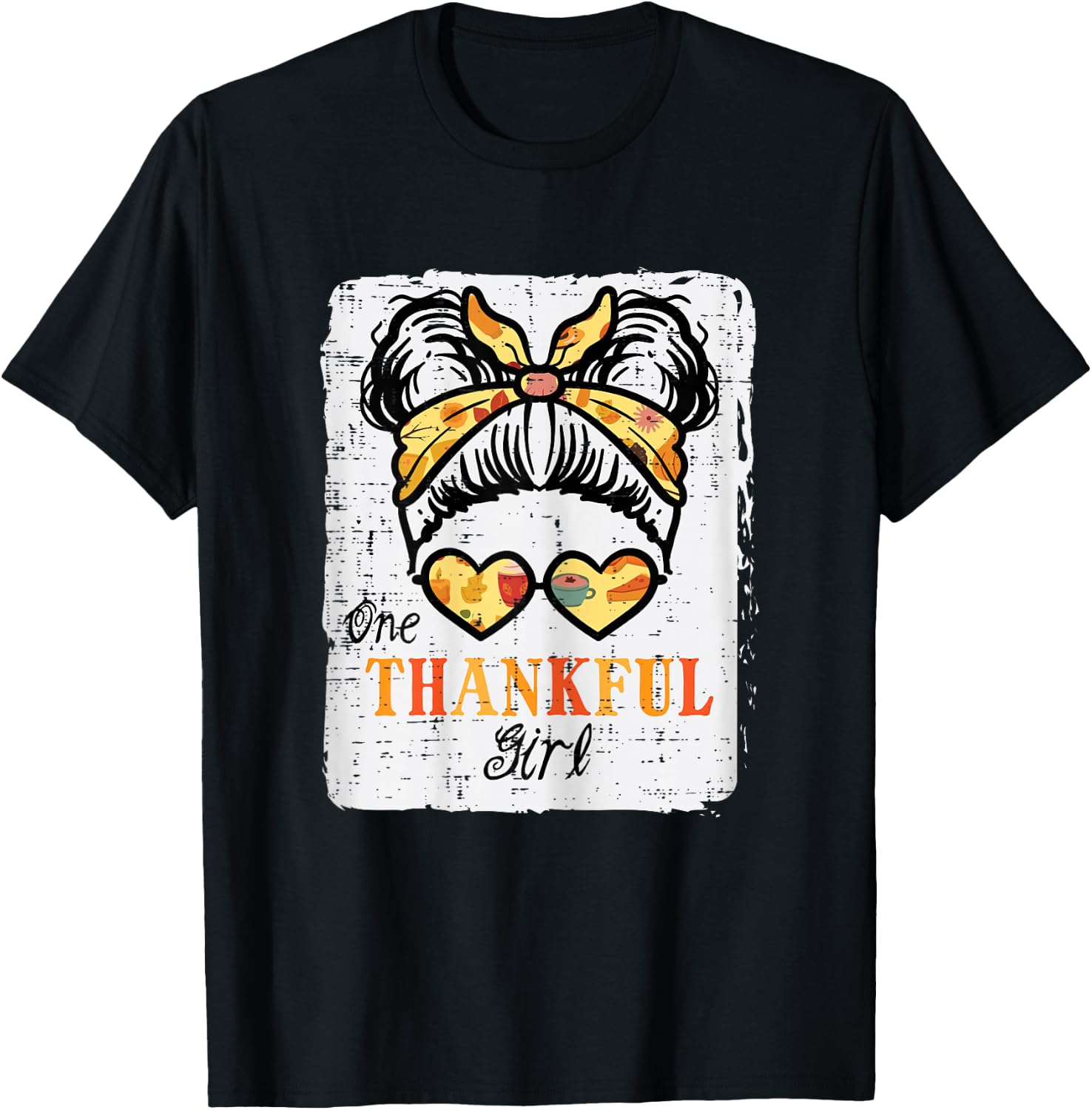 Thanksgiving One Thankful Girl Messy Bun Kids Toddler Youth T-Shirt - T-Shirt | Black