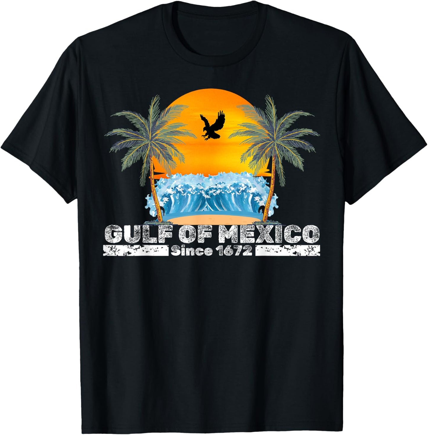 Gulf of Mexico Since 1672 Vintage Beach Gulf of Mexico Retro T-Shirt - T-Shirt | Black