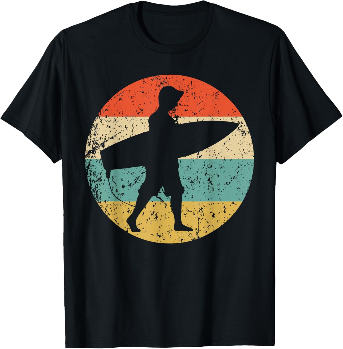 Surfer Silhouette Retro Surfing T-Shirt - T-Shirt | Black