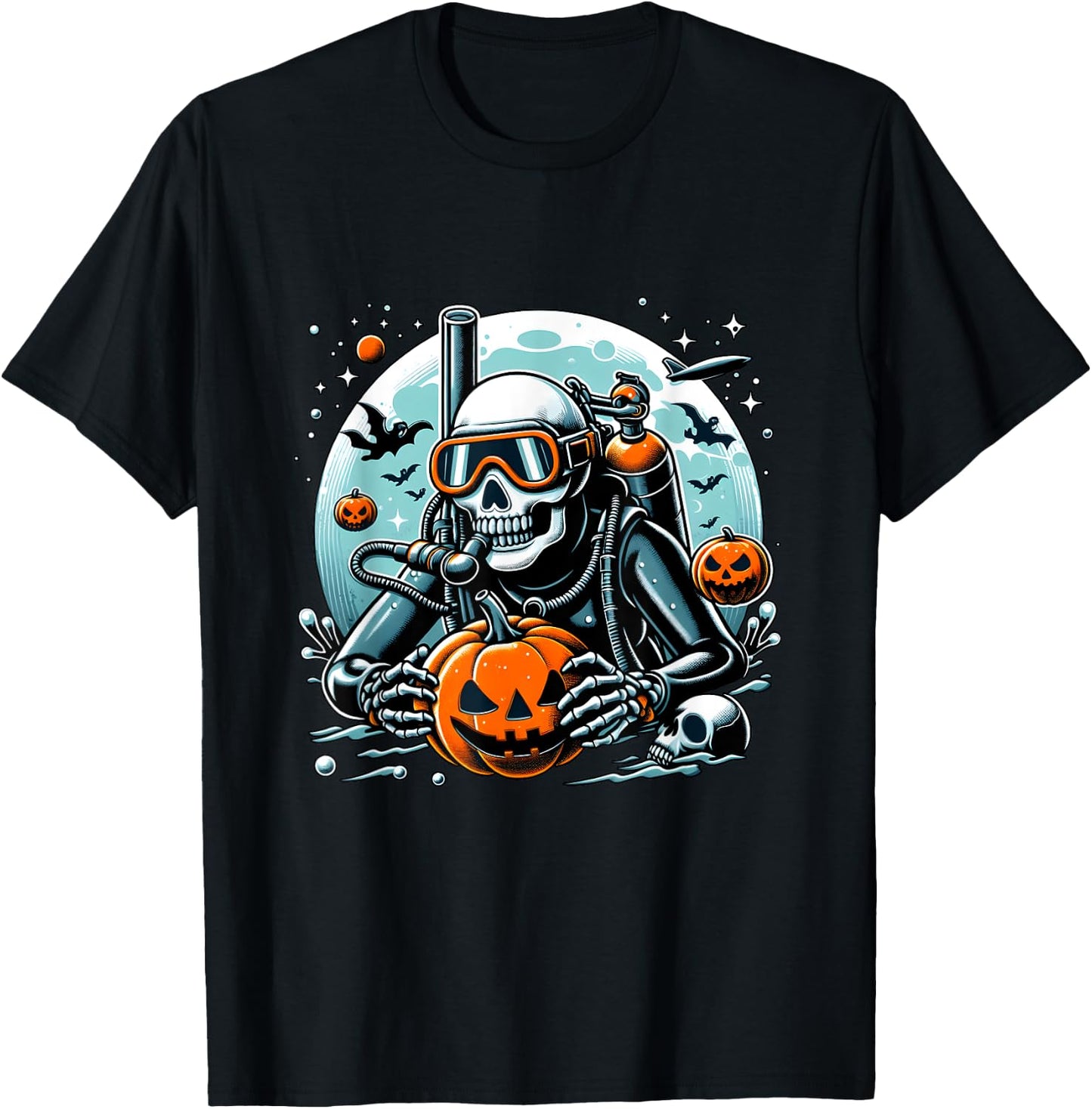 Dive Skeleton Scuba Diving Player Halloween Diver Ocean Life T-Shirt - T-Shirt | Black