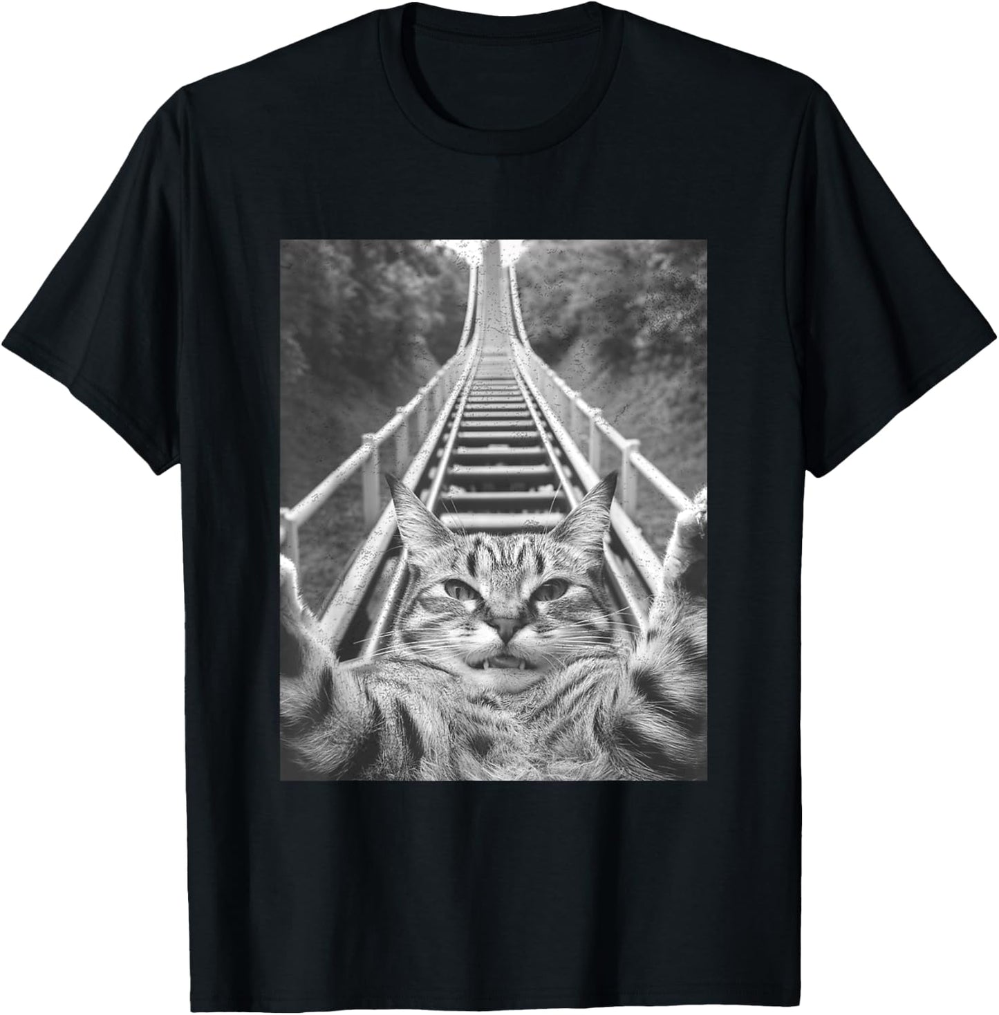 Cat Selfie on Roller coaster Men Women Kids T-Shirt - T-Shirt | Black